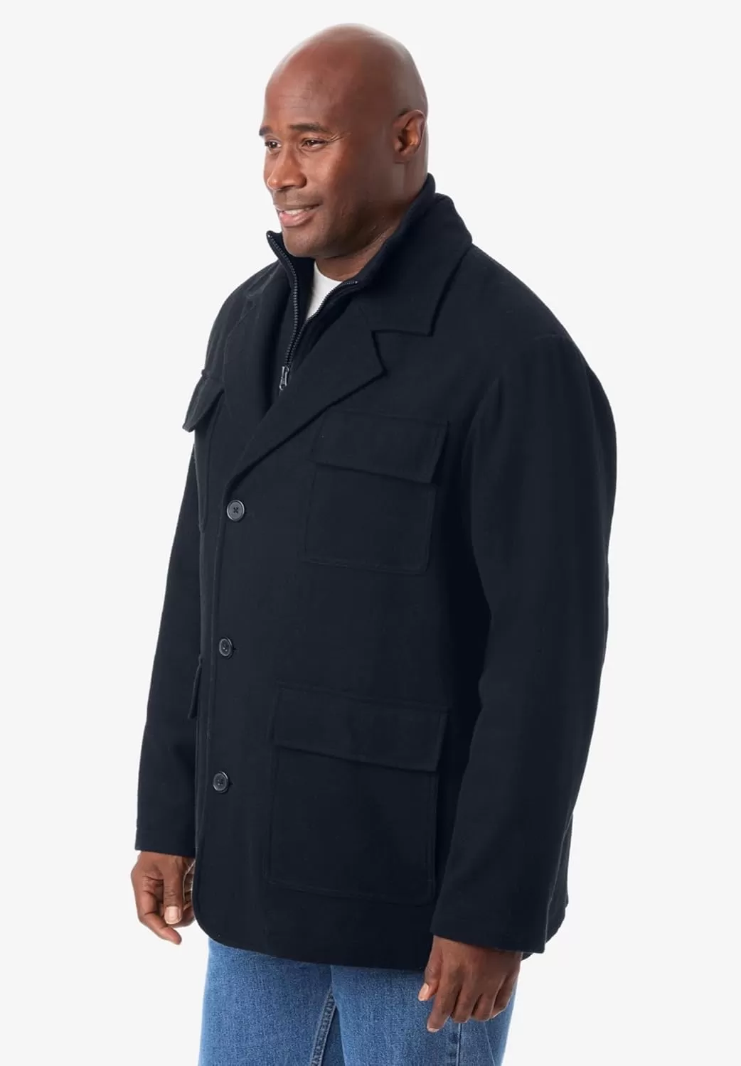 imageKingSize Mens Big ampamp Tall MultiPocket Wool Inset JacketBlack