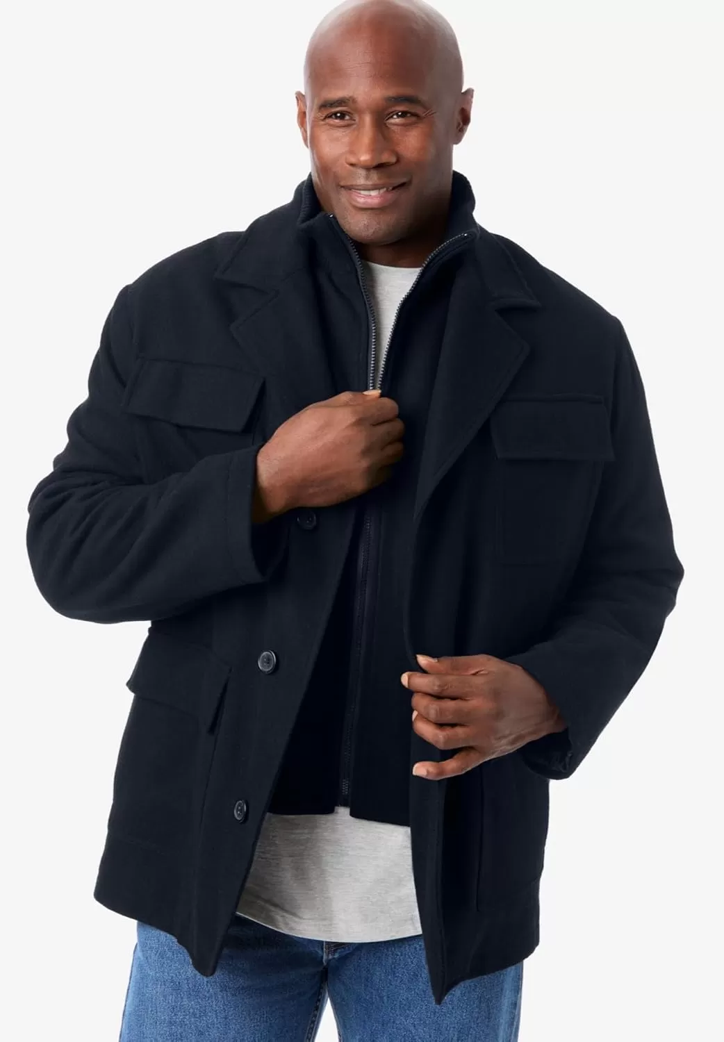 imageKingSize Mens Big ampamp Tall MultiPocket Wool Inset JacketBlack