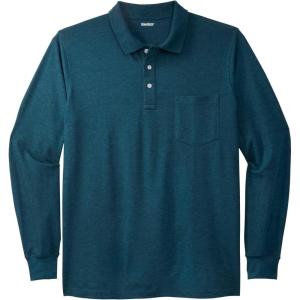 imageKingSize Mens Big ampamp Tall LongSleeve Shrink Piqu PoloHeather Midnight Teal