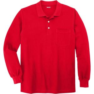 imageKingSize Mens Big ampamp Tall LongSleeve Shrink Piqu PoloTrue Red