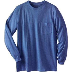 imageKingSize Mens Big ampamp Tall ShrinkLess Lightweight LongSleeve Crewneck Pocket TShirtHeather Navy