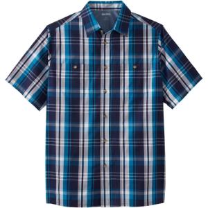 imageKingSize Mens Big ampamp Tall ShortSleeve Plaid Sport ShirtClassic Teal Plaid