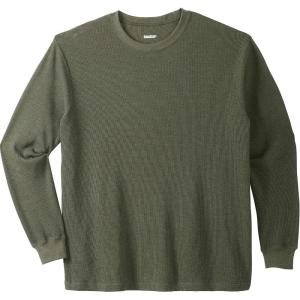 imageKingSize Mens Big ampamp Tall Tall WaffleKnit Thermal Crewneck TeeHeather Olive 0638