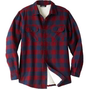 imageKingSize Mens Big ampamp Tall Fleece Sherpa Shirt JacketRich Burgundy Check