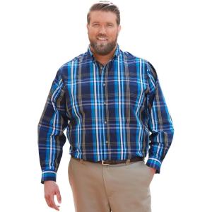 imageKingSize Mens Big ampamp Tall Long Sleeve Wrinkle Free Sport ShirtMidnight Navy Plaid