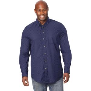 imageKingSize Mens Big ampamp Tall Long Sleeve Wrinkle Free Sport ShirtNavy White Pindot