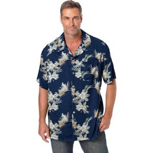 imageKingSize Mens Big ampamp Tall Printed Camp ShirtGulf Blue Floral