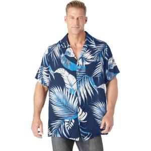 imageKingSize Mens Big ampamp Tall Printed Camp ShirtNavy Palm