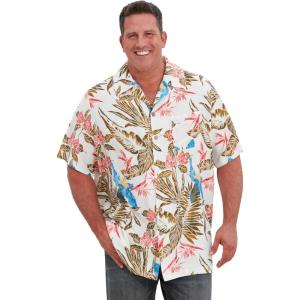 imageKingSize Mens Big ampamp Tall Printed Camp ShirtTropical Leaf