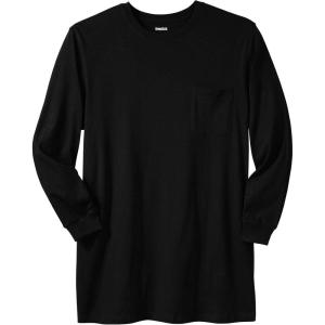 imageKingSize Mens Big ampamp Tall ShrinkLess Lightweight LongerLength LongSleeve Crewneck Pocket TeeBlack