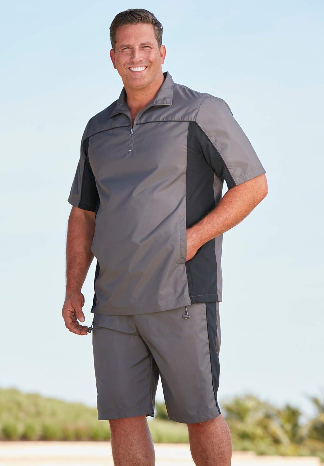 imageKingSize Mens Big ampamp Tall Quarter Zip Short Sleeve Colorblock TracksuitSteel Colorblock