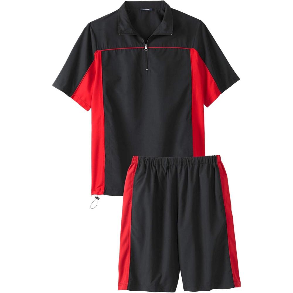 imageKingSize Mens Big ampamp Tall Quarter Zip Short Sleeve Colorblock TracksuitBlack Colorblock