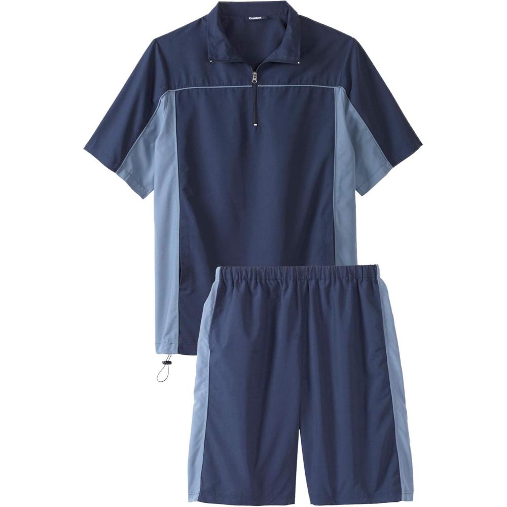 imageKingSize Mens Big ampamp Tall Quarter Zip Short Sleeve Colorblock TracksuitNavy Colorblock