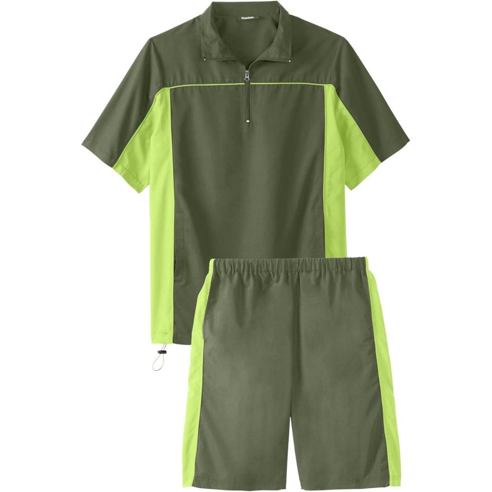 imageKingSize Mens Big ampamp Tall Quarter Zip Short Sleeve Colorblock TracksuitSafari Green Colorblock