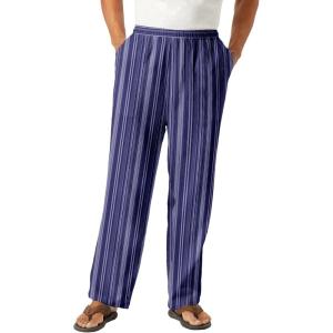 imageKingSize Mens Big ampamp Tall Elastic Waist Gauze Cotton PantsNavy Stripe