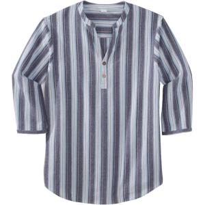 imageKingSize Mens Big ampamp Tall Gauze Mandarin Collar 34 Sleeve ShirtBlue Stripe 2598
