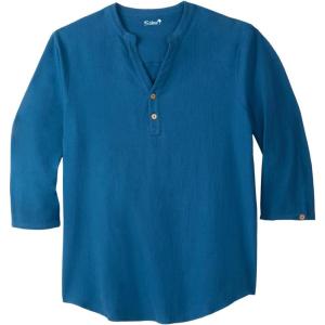 imageKingSize Mens Big ampamp Tall Gauze Mandarin Collar 34 Sleeve ShirtMidnight Teal