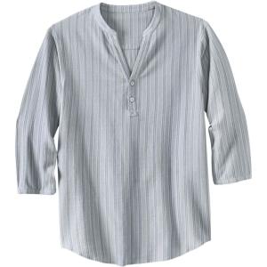 imageKingSize Mens Big ampamp Tall Gauze Mandarin Collar 34 Sleeve ShirtSand Stripe