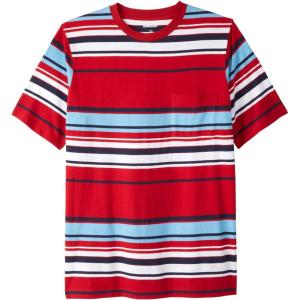 imageKingSize Mens Big ampamp Tall ShrinkLess Lightweight Pocket Crewneck TShirtRed Stripe