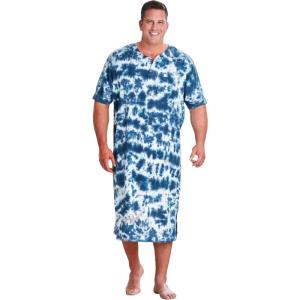 imageKingSize Mens Big ampamp Tall ShortSleeve Jersey Henley NightshirtNavy Marble