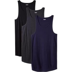imageKingSize Mens Big ampamp Tall 3Pack Ribbed Cotton Tank UndershirtAssorted Basic