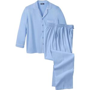 imageKingSize Mens Big ampamp Tall Long Sleeve Pajama SetLight Blue White Piping