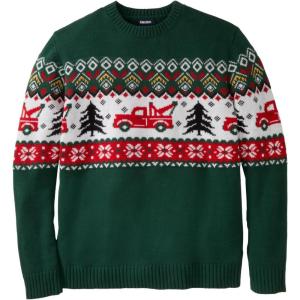 imageKingSize Mens Big ampamp Tall Holiday Crewneck SweaterGreen Tree Fair Isle