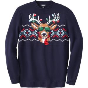 imageKingSize Mens Big ampamp Tall Holiday Crewneck SweaterReindeer Lights
