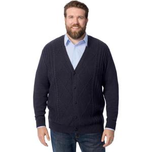 imageKingSize Mens Big ampamp Tall ShoremanS Cardigan Cable Knit SweaterHeather Navy