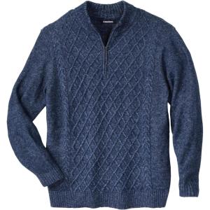 imageKingSize Mens Big ampamp Tall Soft Cable Knit 14 Zip SweaterIndigo Marl