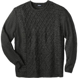 imageKingSize Mens Big ampamp Tall Soft Cable Knit Crewneck SweaterCharcoal Marl