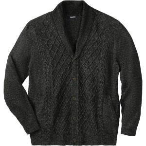 imageKingSize Mens Big ampamp Tall Soft Cable Knit Shawl Collar CardiganCharcoal Marl