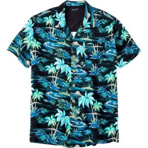 imageKingSize Mens Big ampamp Tall Tropical Rayon ShortSleeve ShirtBlack Palm