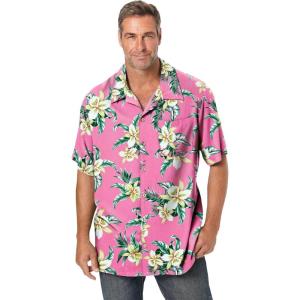 imageKingSize Mens Big ampamp Tall Tropical Rayon ShortSleeve ShirtPink Hibiscus