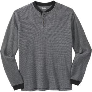imageKingSize Mens Big ampamp Tall Tall WaffleKnit Thermal Henley TeeBlack Marl