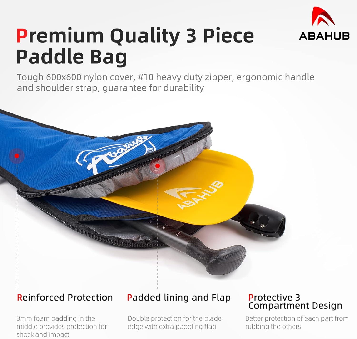 Abahub 1 x 3 Section Carbon Fiber SUP Paddle Adjustable 6786 Stand Up Paddle Lightweight Carbon Shaft BlackBlueYellowGreenOrangeRed Plastic Blade  Paddle BagYellowSUP Paddle