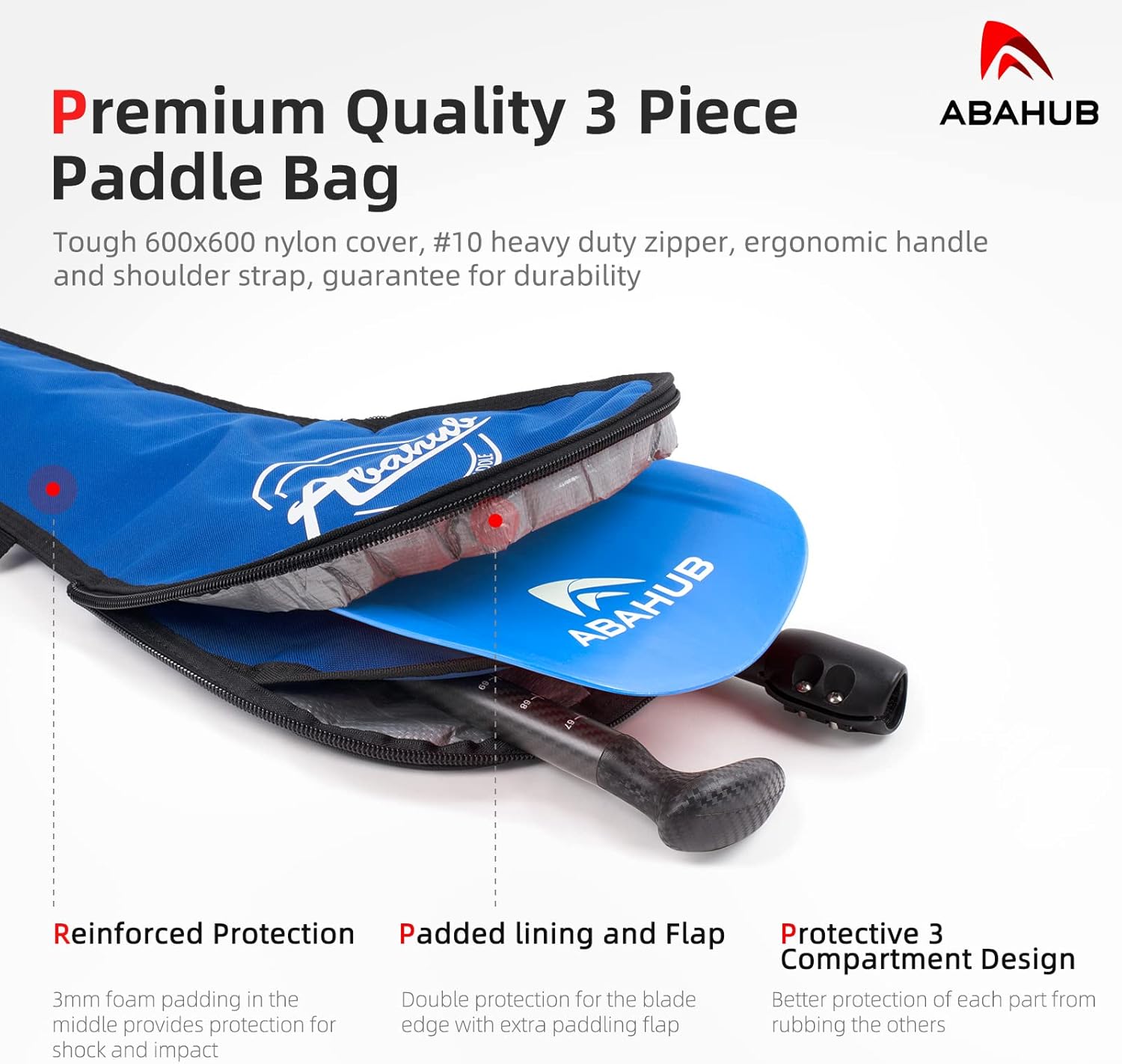 Abahub 1 x 3 Section Carbon Fiber SUP Paddle Adjustable 6786 Stand Up Paddle Lightweight Carbon Shaft BlackBlueYellowGreenOrangeRed Plastic Blade  Paddle BagBlueSUP Paddle