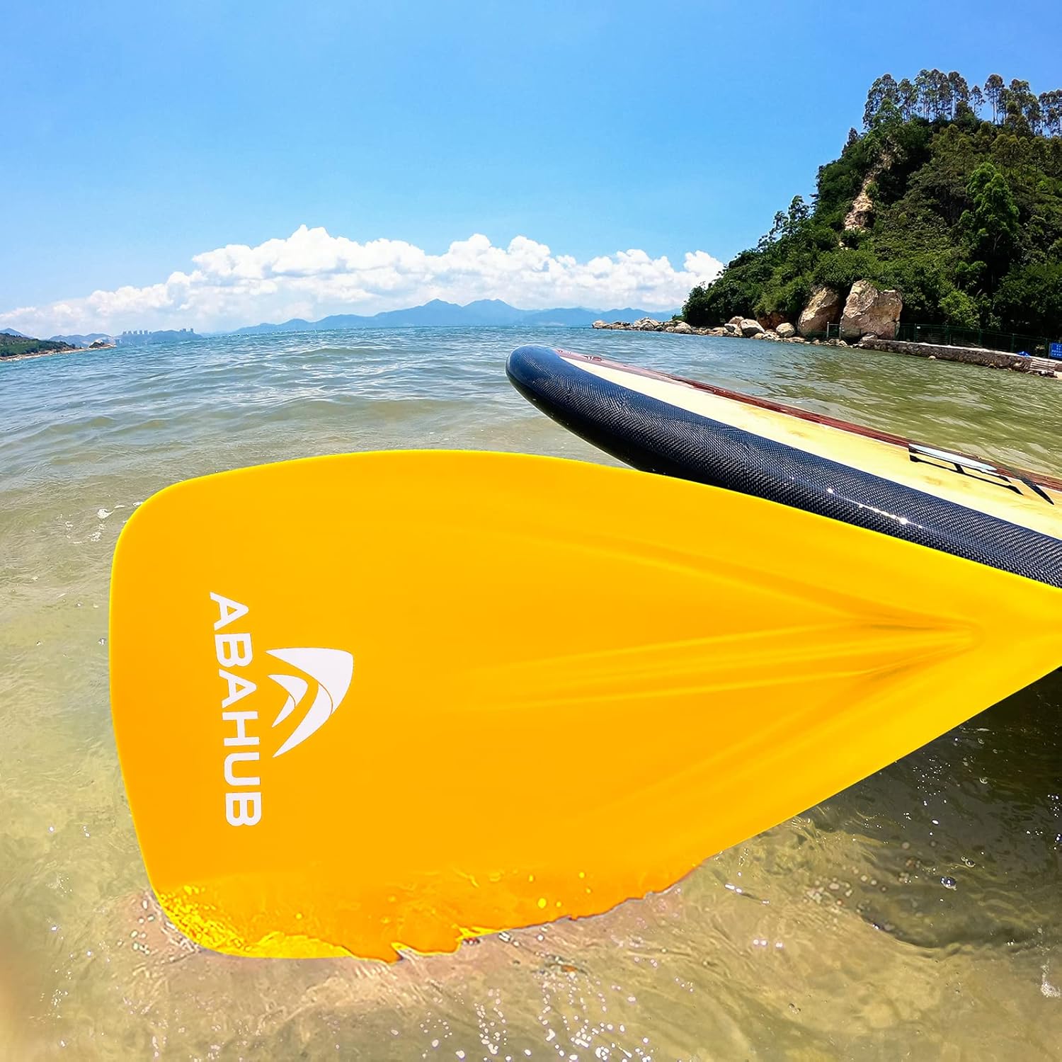 Abahub 1 x 3 Section Carbon Fiber SUP Paddle Adjustable 6786 Stand Up Paddle Lightweight Carbon Shaft BlackBlueYellowGreenOrangeRed Plastic Blade  Paddle BagYellowSUP Paddle