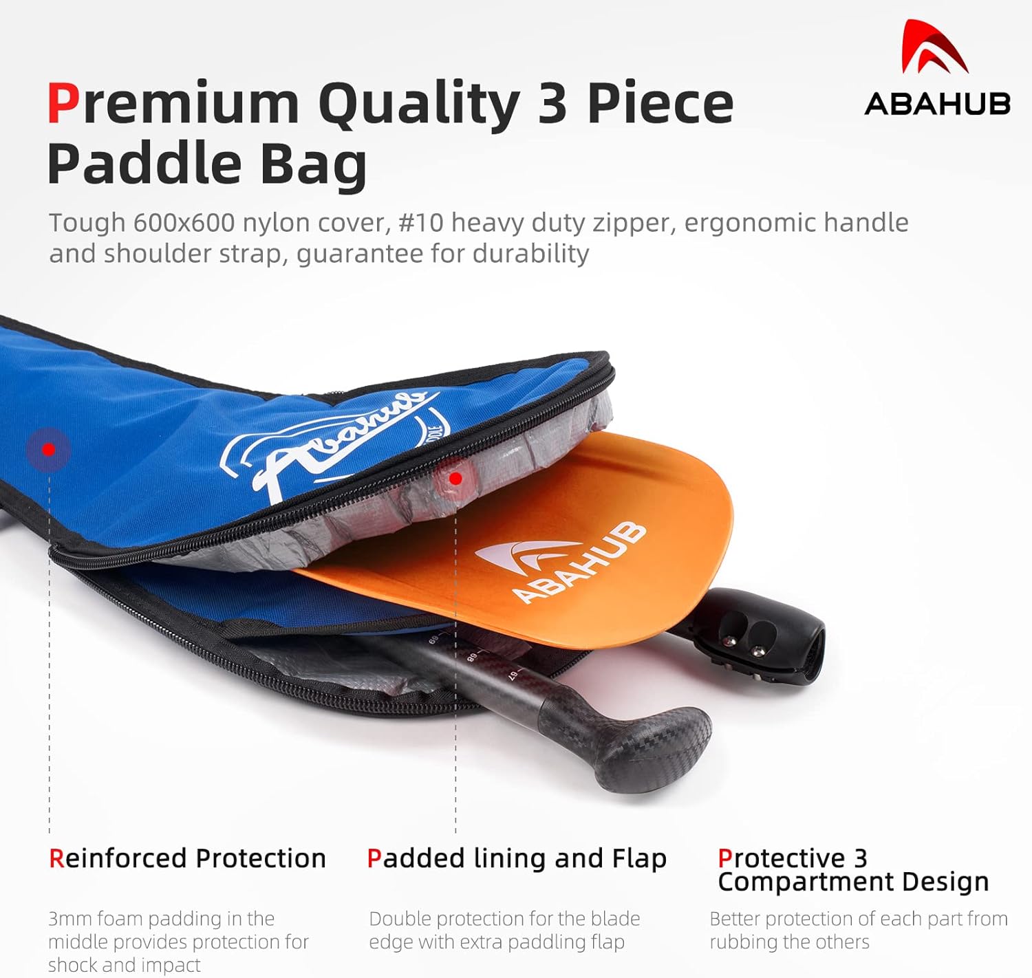 Abahub 1 x 3 Section Carbon Fiber SUP Paddle Adjustable 6786 Stand Up Paddle Lightweight Carbon Shaft BlackBlueYellowGreenOrangeRed Plastic Blade  Paddle BagOrangeSUP Paddle