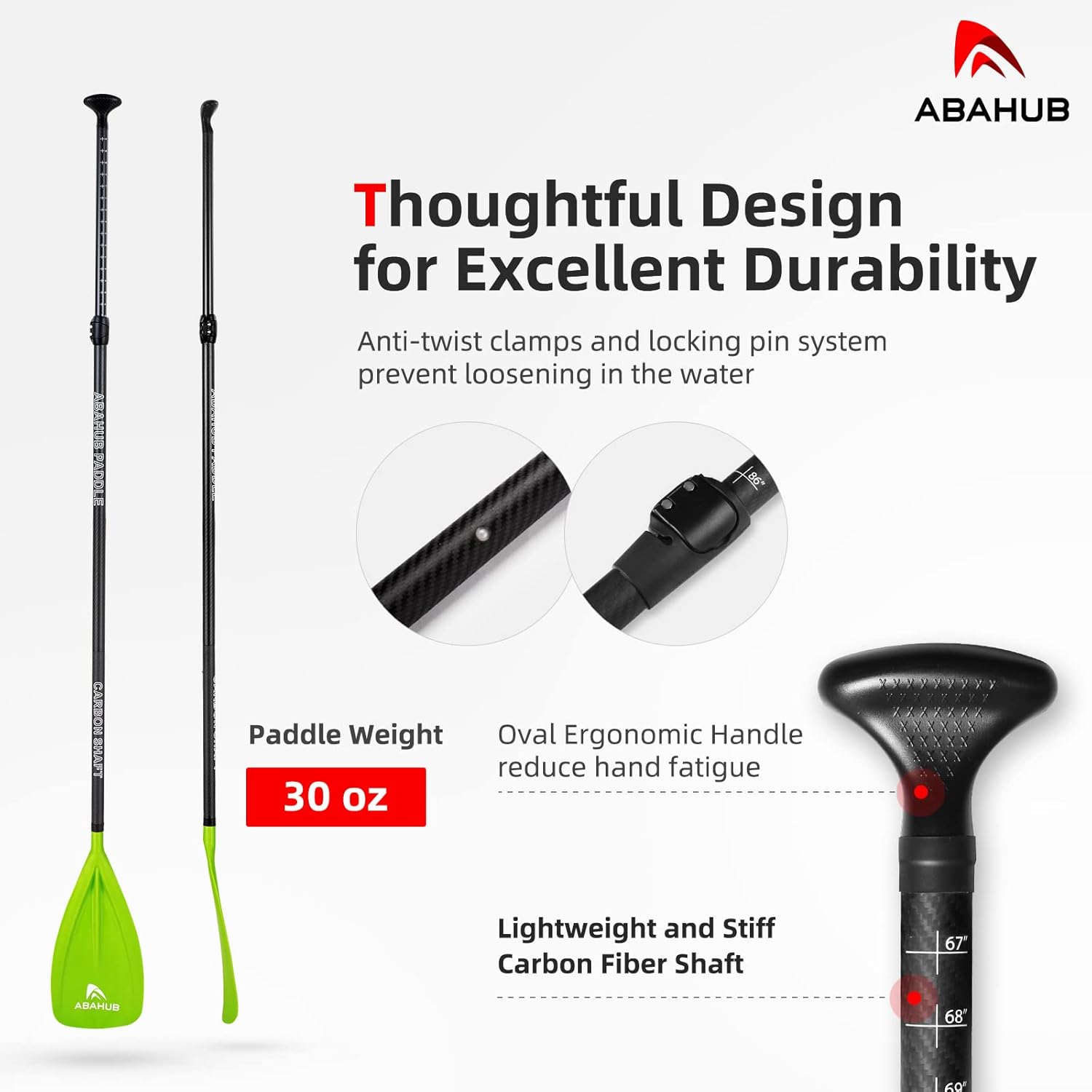 Abahub 1 x 3 Section Carbon Fiber SUP Paddle Adjustable 6786 Stand Up Paddle Lightweight Carbon Shaft BlackBlueYellowGreenOrangeRed Plastic Blade  Paddle BagGreenSUP Paddle