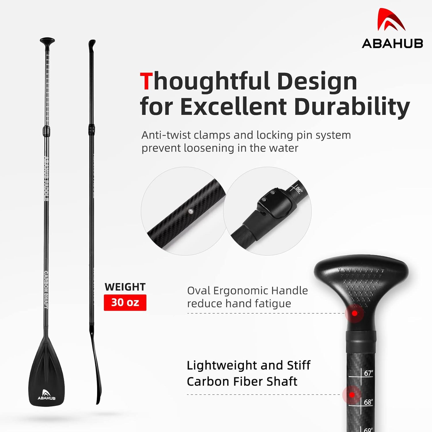 Abahub 1 x 3 Section Carbon Fiber SUP Paddle Adjustable 6786 Stand Up Paddle Lightweight Carbon Shaft BlackBlueYellowGreenOrangeRed Plastic Blade  Paddle BagBlackSUP Paddle