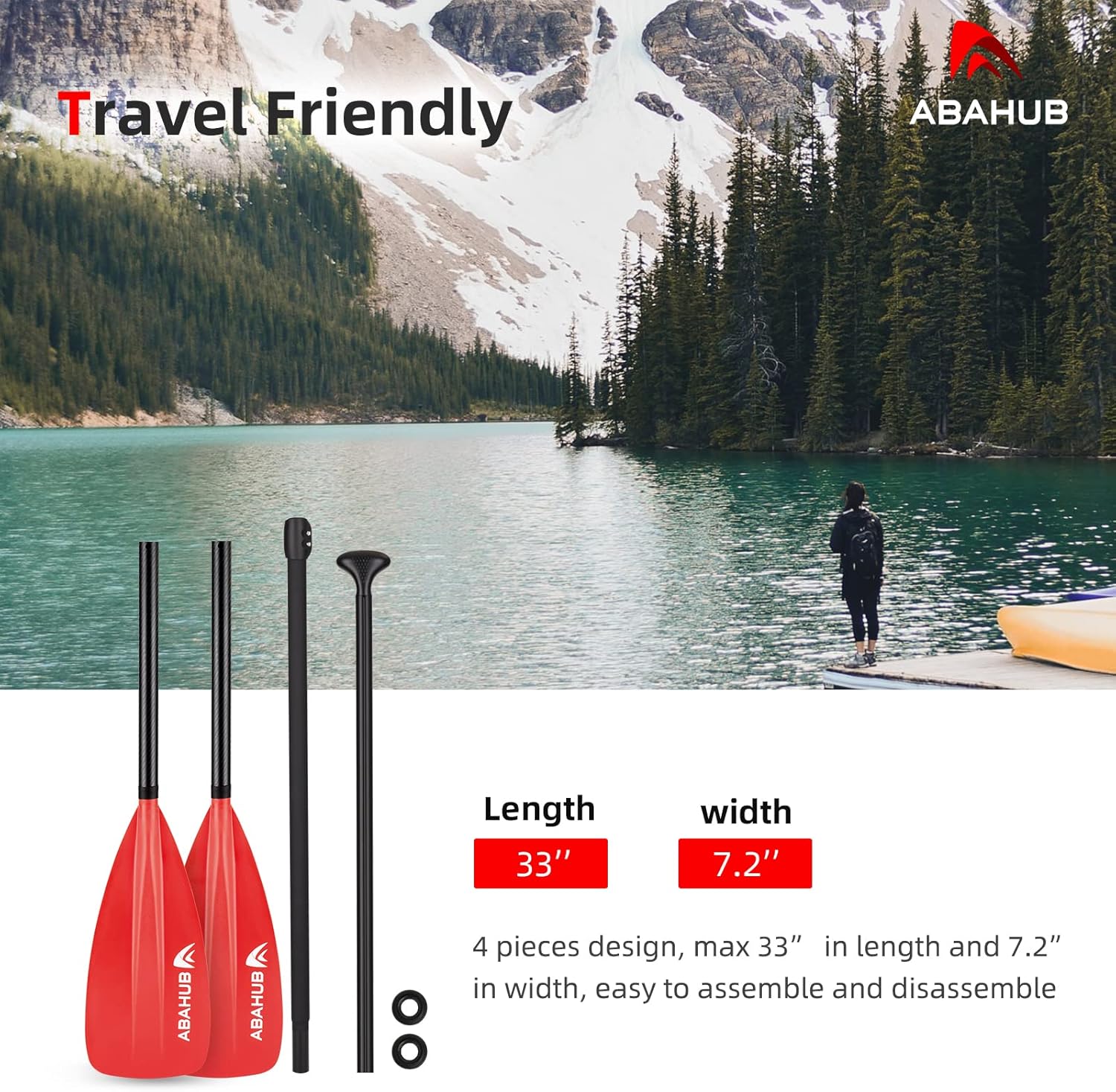 Abahub 1 x 4 Section Carbon SUP PaddleKayak Oar Adjustable Stand up Paddleboard Paddles Lightweight Carbon Shaft BlackBlueGreenGrayOrangeRed Plastic Bladered4 piece sup paddle