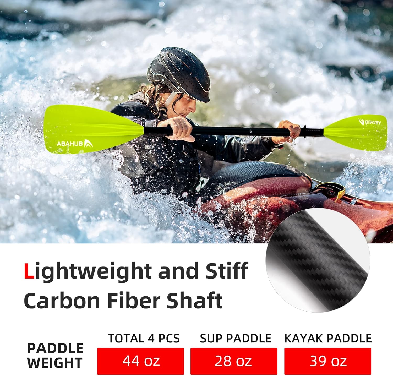 Abahub 1 x 4 Section Carbon SUP PaddleKayak Oar Adjustable Stand up Paddleboard Paddles Lightweight Carbon Shaft BlackBlueGreenGrayOrangeRed Plastic Bladegreen4 piece sup paddle