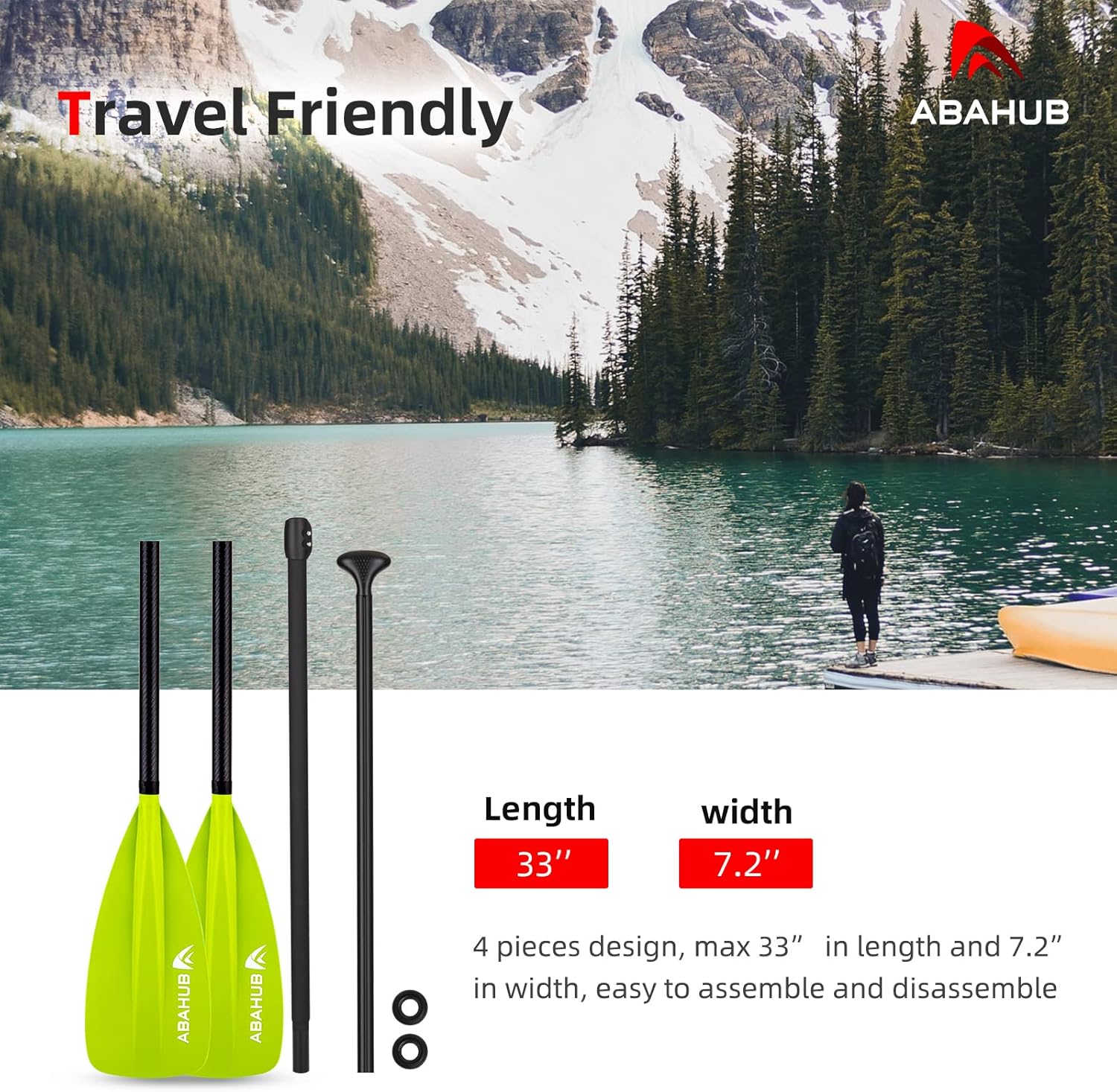 Abahub 1 x 4 Section Carbon SUP PaddleKayak Oar Adjustable Stand up Paddleboard Paddles Lightweight Carbon Shaft BlackBlueGreenGrayOrangeRed Plastic Bladegreen4 piece sup paddle