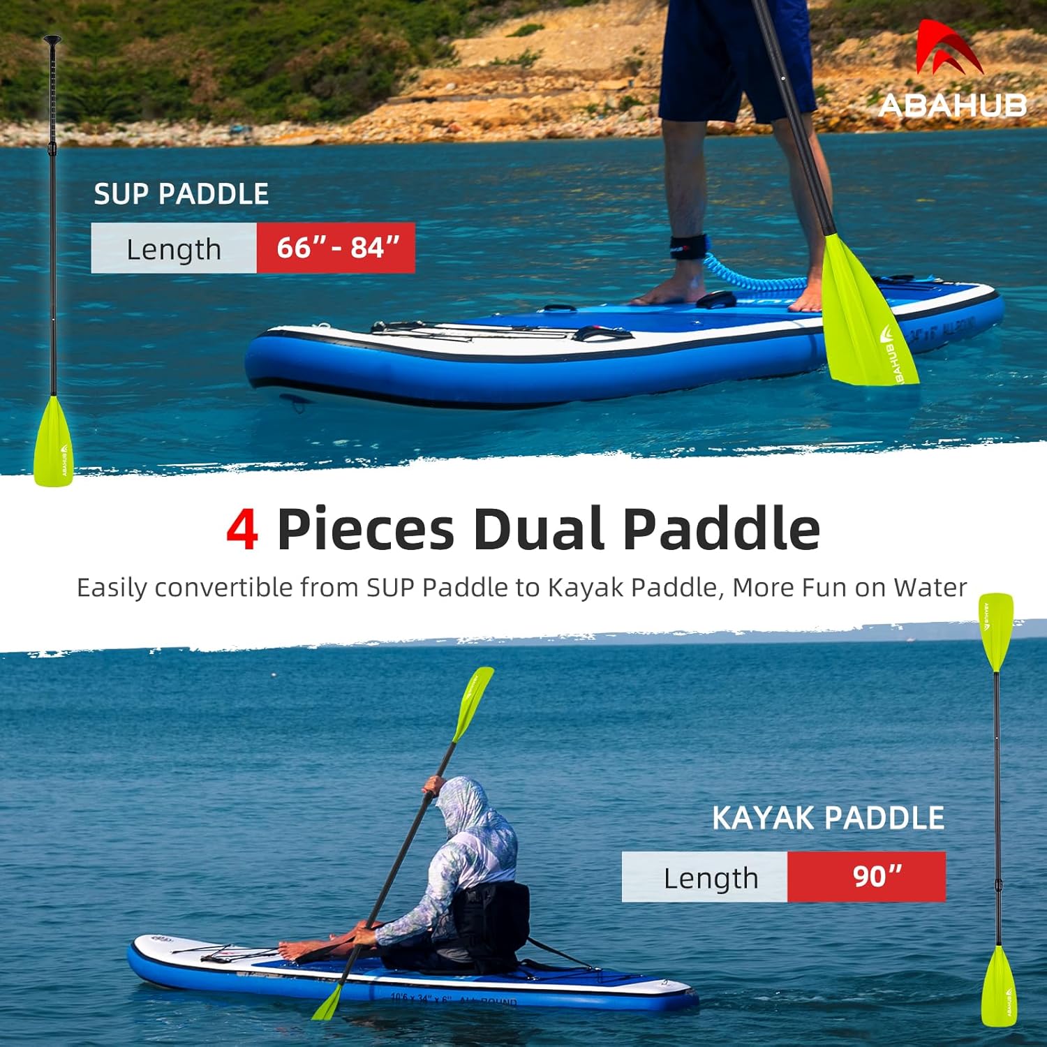 Abahub 1 x 4 Section Carbon SUP PaddleKayak Oar Adjustable Stand up Paddleboard Paddles Lightweight Carbon Shaft BlackBlueGreenGrayOrangeRed Plastic Bladegreen4 piece sup paddle