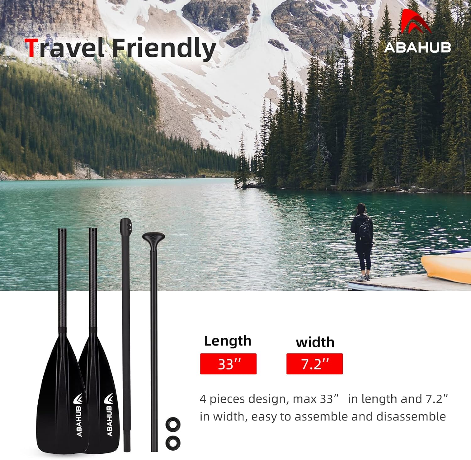 Abahub 1 x 4 Section Carbon SUP PaddleKayak Oar Adjustable Stand up Paddleboard Paddles Lightweight Carbon Shaft BlackBlueGreenGrayOrangeRed Plastic Bladeblack4 piece sup paddle
