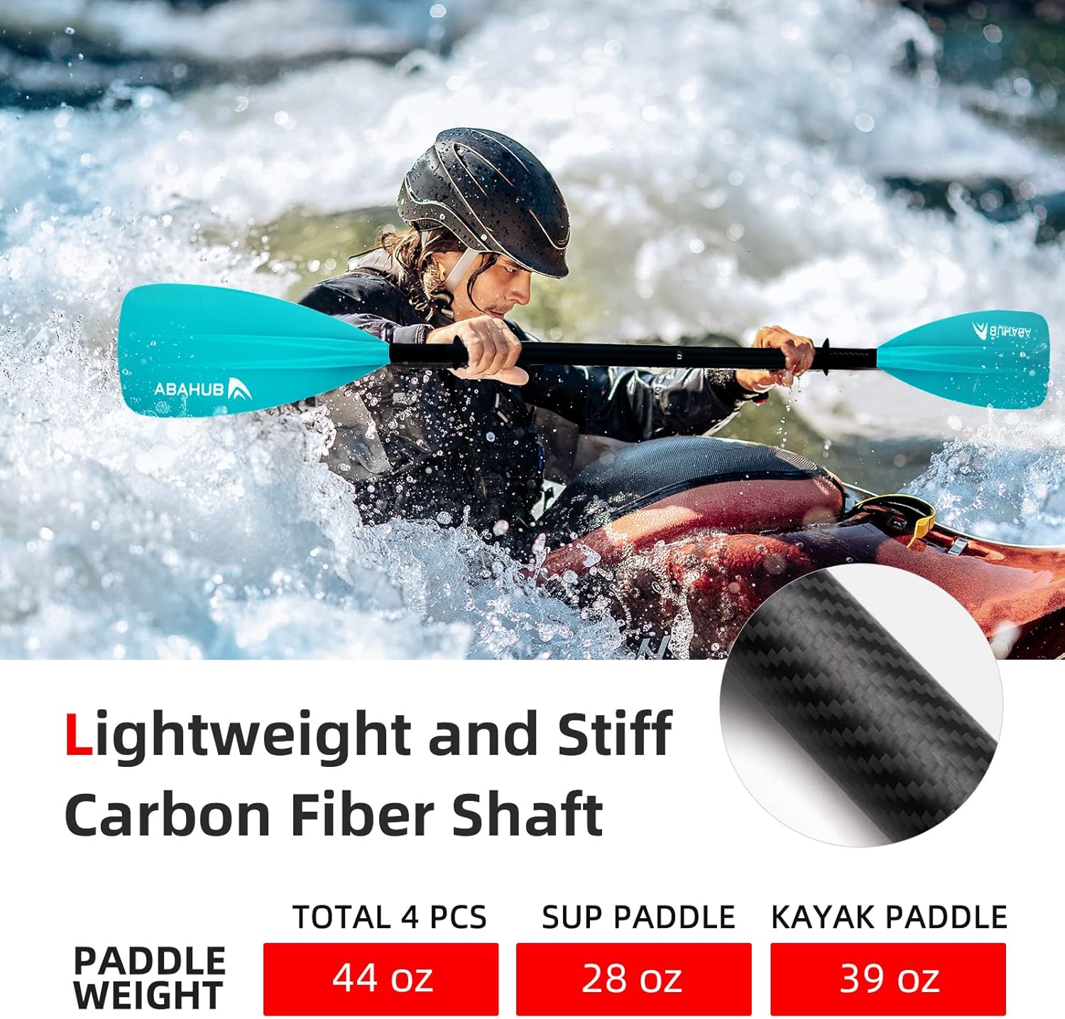 Abahub 1 x 4 Section Carbon SUP PaddleKayak Oar Adjustable Stand up Paddleboard Paddles Lightweight Carbon Shaft BlackBlueGreenGrayOrangeRed Plastic Bladeblue4 piece sup paddle
