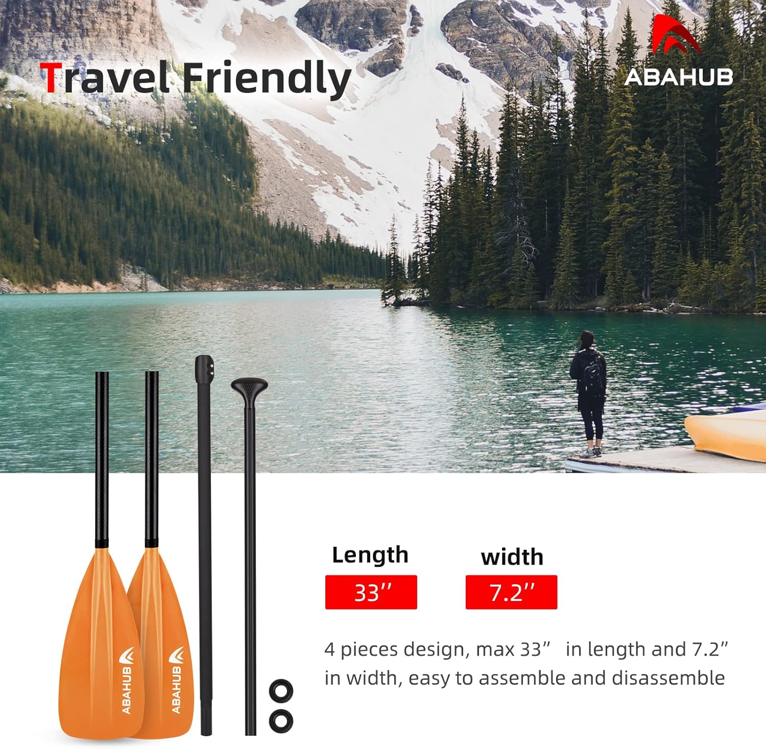Abahub 1 x 4 Section Carbon SUP PaddleKayak Oar Adjustable Stand up Paddleboard Paddles Lightweight Carbon Shaft BlackBlueGreenGrayOrangeRed Plastic Bladeorange4 piece sup paddle