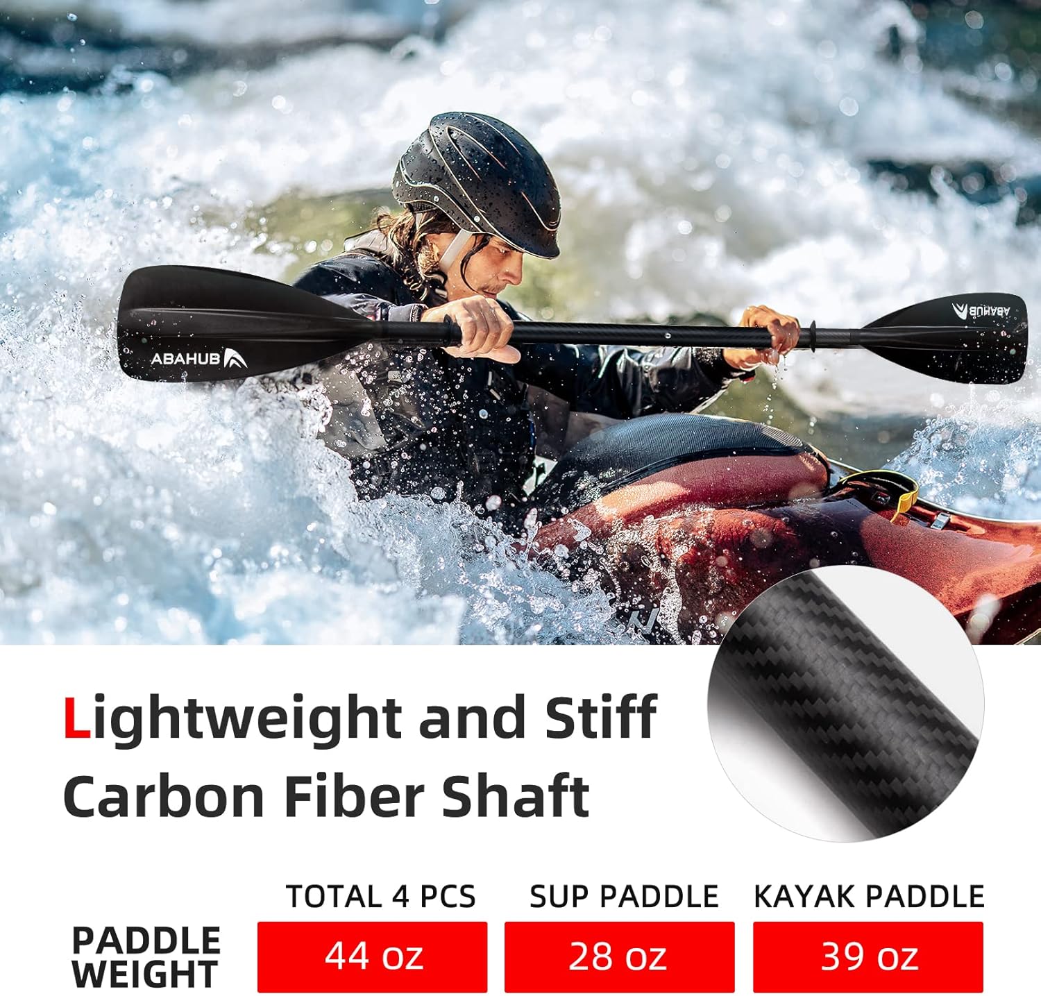 Abahub 1 x 4 Section Carbon SUP PaddleKayak Oar Adjustable Stand up Paddleboard Paddles Lightweight Carbon Shaft BlackBlueGreenGrayOrangeRed Plastic Bladeblack4 piece sup paddle