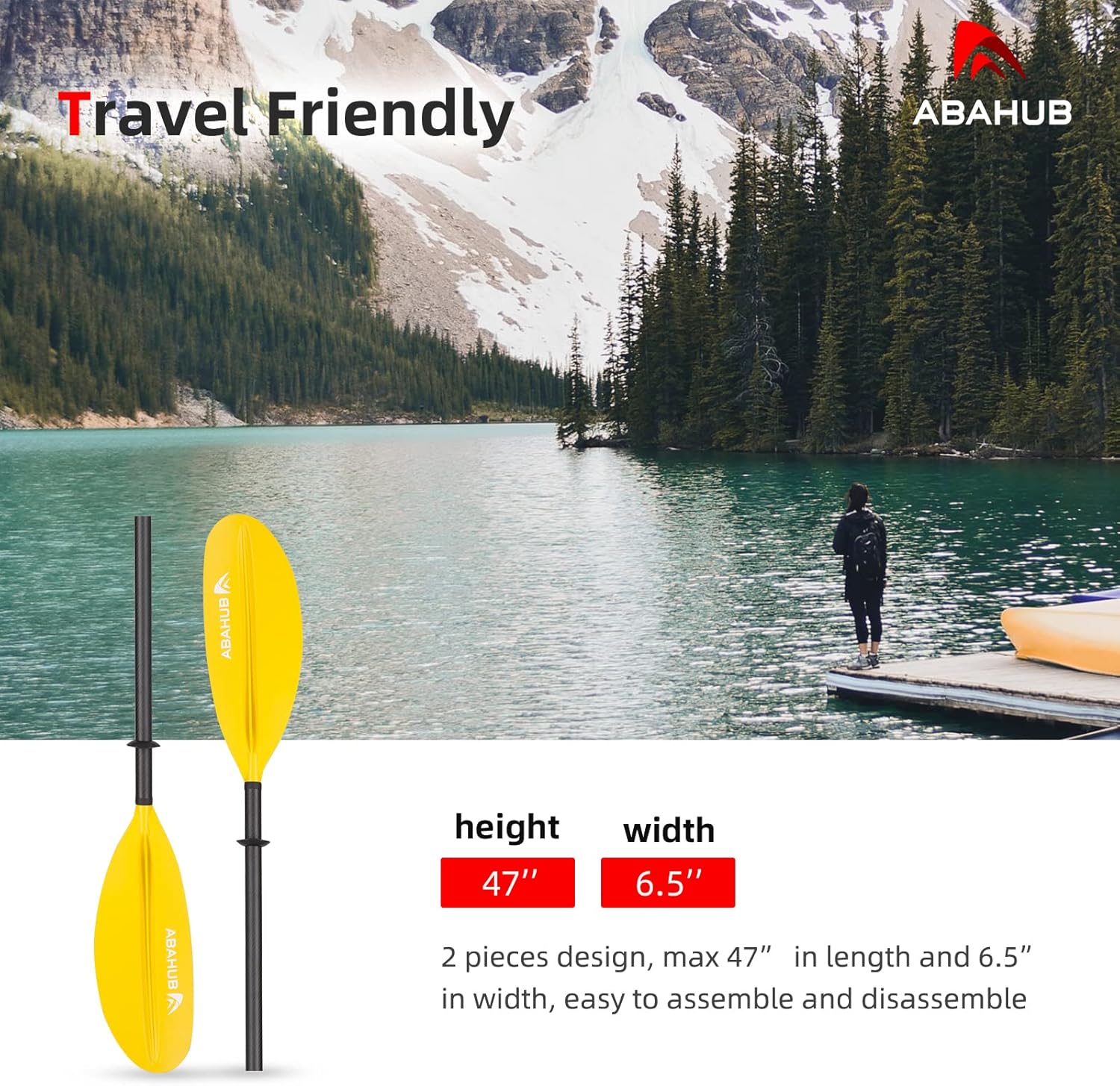 Abahub 1 x Carbon Kayak Paddles 905 Inches Kayaking Oars for Boating Canoeing with Free Paddle Leash Carbon Fiber Shaft BlackBlueGreenOrangeYellowWhiteRed Plastic Bladesyellow